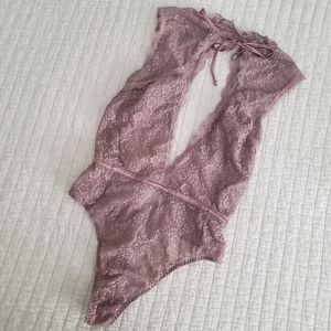 Victoria's Secret | Dusty Rose Plunge Neck Lace Teddy